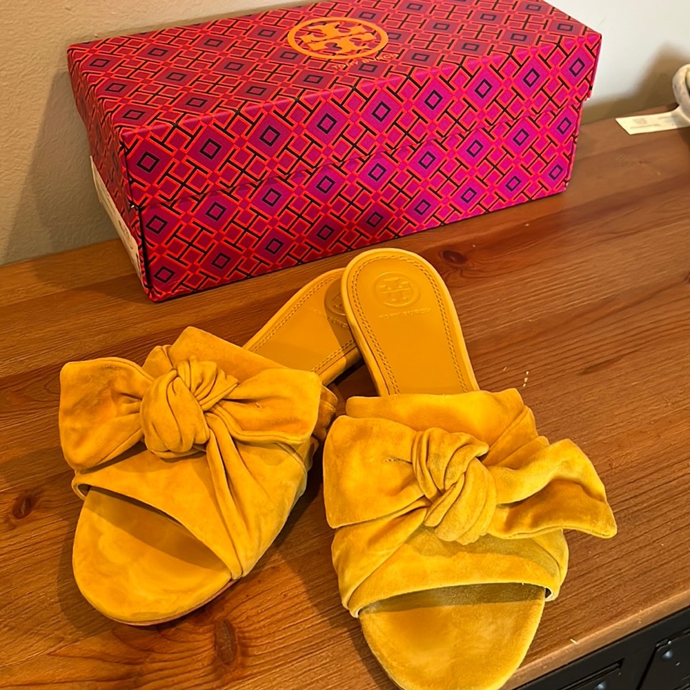 Tory Burch Annabelle Bow Slide Dusty Cassia size 8